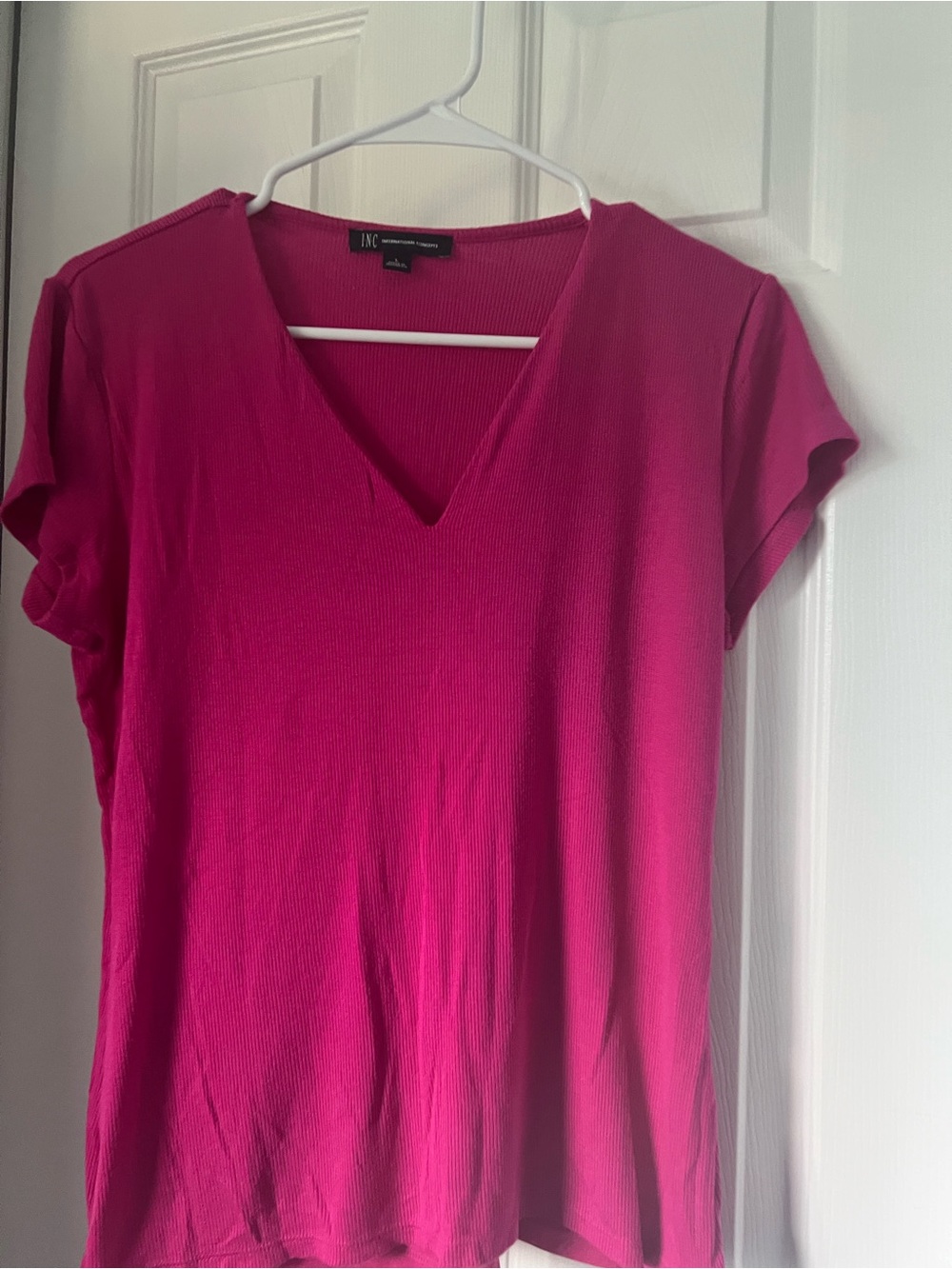 INC International Concepts Fuchsia V-Neck Short Sleeve Top